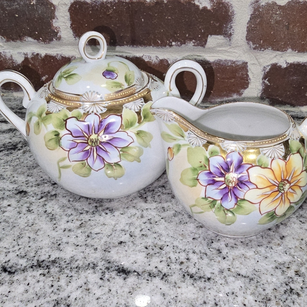 Nippon 1921 Antique7 Hand Painted Sugar And Creamer Bowl